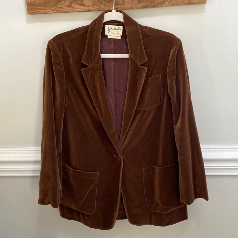 Vintage Brown Velvet Blazer Size 12 Unique Piece! Rare! Boho